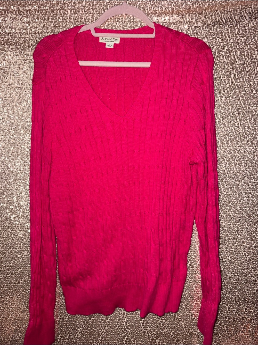 St. John's Bay Hot Pink V-Neck Cable Knit Sweater